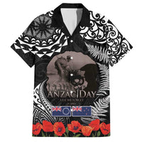 New Zealand and Cook Islands ANZAC Day Family Matching Puletasi and Hawaiian Shirt Gallipoli Lest We Forget Tatau Art Tribal and Maori Tattoo with Fern LT03 Dad's Shirt - Short Sleeve Black - Polynesian Pride