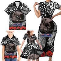 New Zealand and Cook Islands ANZAC Day Family Matching Short Sleeve Bodycon Dress and Hawaiian Shirt Gallipoli Lest We Forget Tatau Art Tribal and Maori Tattoo with Fern LT03 - Polynesian Pride