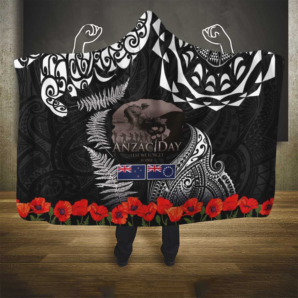 New Zealand and Cook Islands ANZAC Day Hooded Blanket Gallipoli Lest We Forget Tatau Art Tribal and Maori Tattoo with Fern LT03 - Polynesian Pride