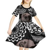 New Zealand and Cook Islands ANZAC Day Kid Short Sleeve Dress Gallipoli Lest We Forget Tatau Art Tribal and Maori Tattoo with Fern LT03 - Polynesian Pride