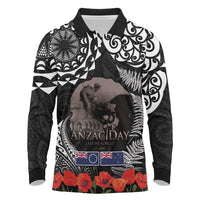 New Zealand and Cook Islands ANZAC Day Long Sleeve Polo Shirt Gallipoli Lest We Forget Tatau Art Tribal and Maori Tattoo with Fern