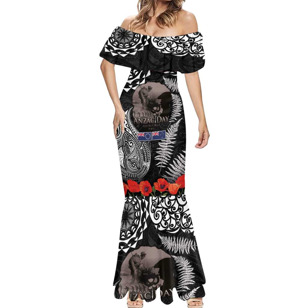 New Zealand and Cook Islands ANZAC Day Mermaid Dress Gallipoli Lest We Forget Tatau Art Tribal and Maori Tattoo with Fern LT03 - Polynesian Pride