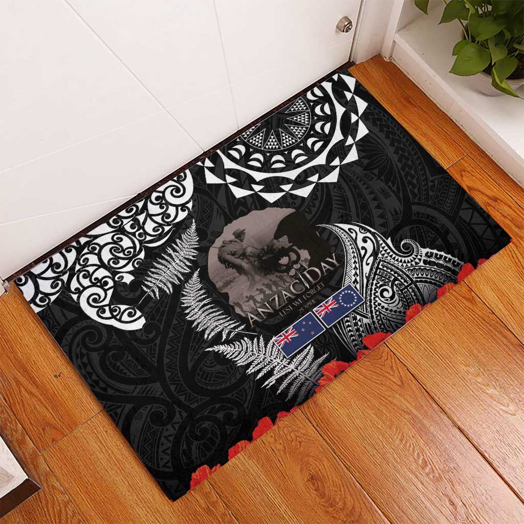 New Zealand and Cook Islands ANZAC Day Rubber Doormat Gallipoli Lest We Forget Tatau Art Tribal and Maori Tattoo with Fern LT03 - Polynesian Pride