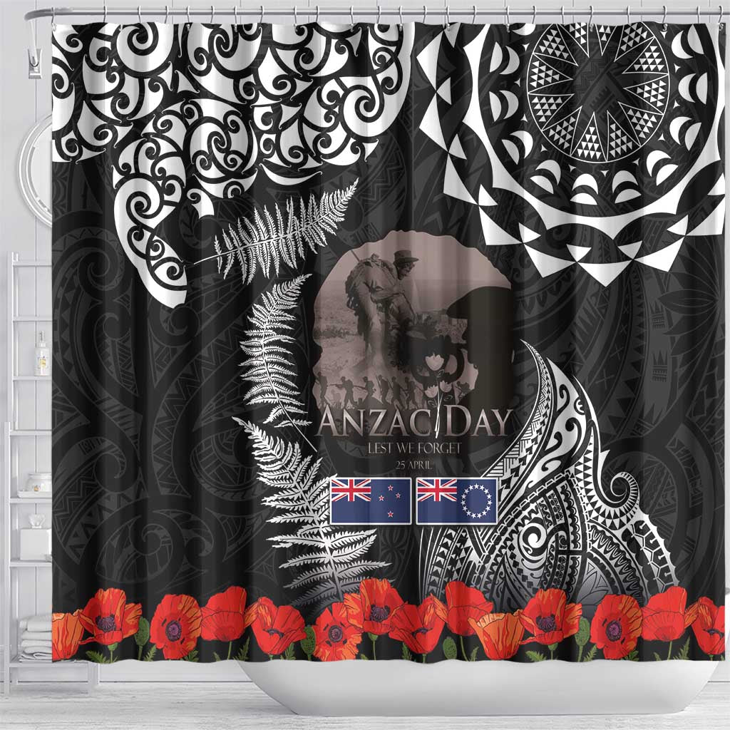New Zealand and Cook Islands ANZAC Day Shower Curtain Gallipoli Lest We Forget Tatau Art Tribal and Maori Tattoo with Fern LT03 - Polynesian Pride