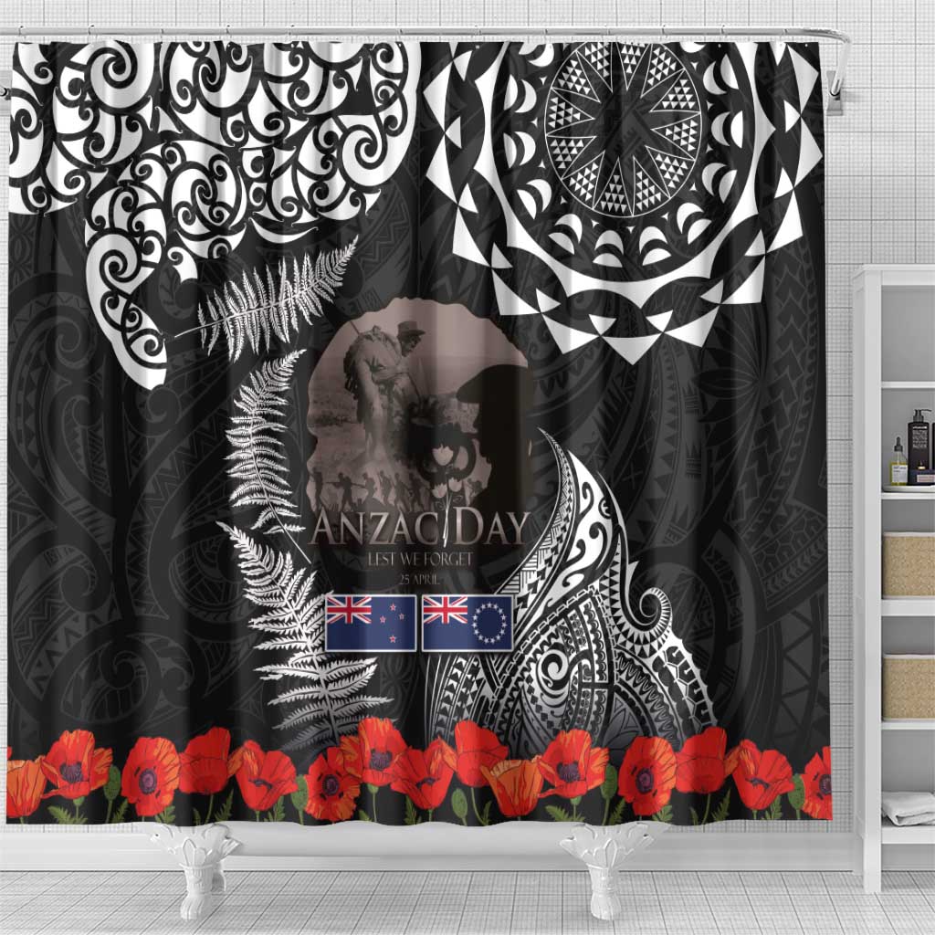New Zealand and Cook Islands ANZAC Day Shower Curtain Gallipoli Lest We Forget Tatau Art Tribal and Maori Tattoo with Fern LT03 - Polynesian Pride