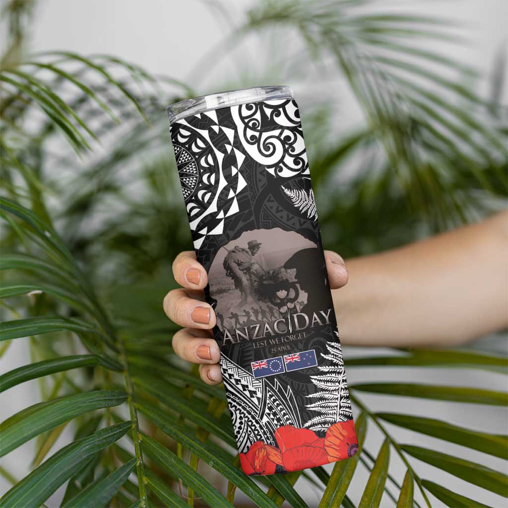 New Zealand and Cook Islands ANZAC Day Skinny Tumbler Gallipoli Lest We Forget Tatau Art Tribal and Maori Tattoo with Fern LT03 - Polynesian Pride