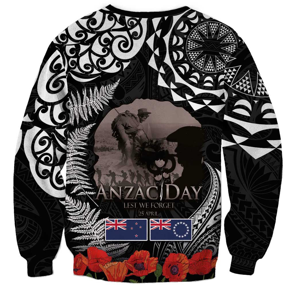 New Zealand and Cook Islands ANZAC Day Sweatshirt Gallipoli Lest We Forget Tatau Art Tribal and Maori Tattoo with Fern LT03 - Polynesian Pride