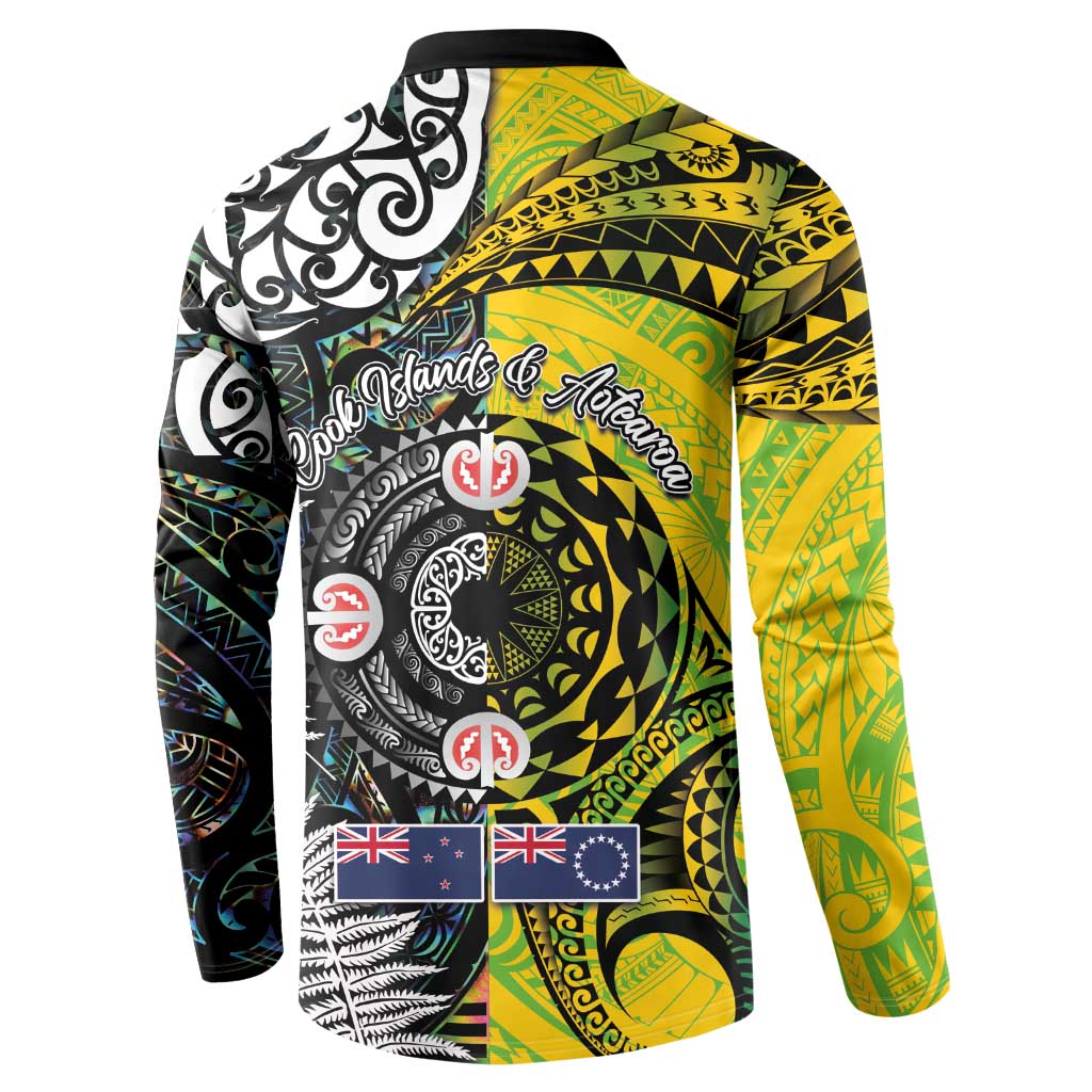 New Zealand and Cook Islands Together Button Sweatshirt Tatau Art Tribal Pattern-Maori Tattoo with Fern and Paua Shell LT03 - Polynesian Pride