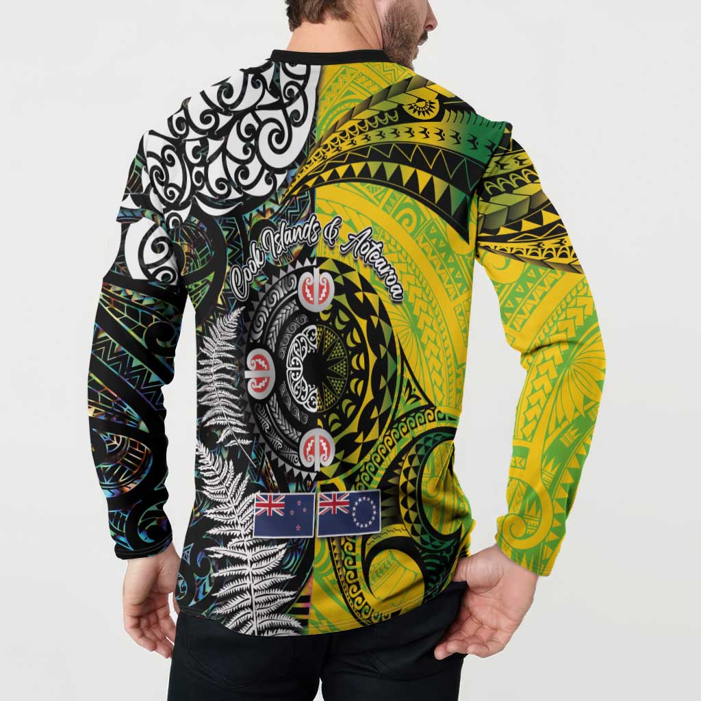 New Zealand and Cook Islands Together Button Sweatshirt Tatau Art Tribal Pattern-Maori Tattoo with Fern and Paua Shell LT03 - Polynesian Pride