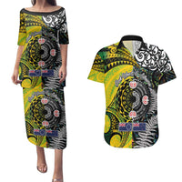 New Zealand and Cook Islands Together Couples Matching Puletasi and Hawaiian Shirt Tatau Art Tribal Pattern-Maori Tattoo with Fern and Paua Shell LT03 Art - Polynesian Pride