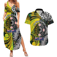 New Zealand and Cook Islands Together Couples Matching Summer Maxi Dress and Hawaiian Shirt Tatau Art Tribal Pattern-Maori Tattoo with Fern and Paua Shell LT03 Art - Polynesian Pride