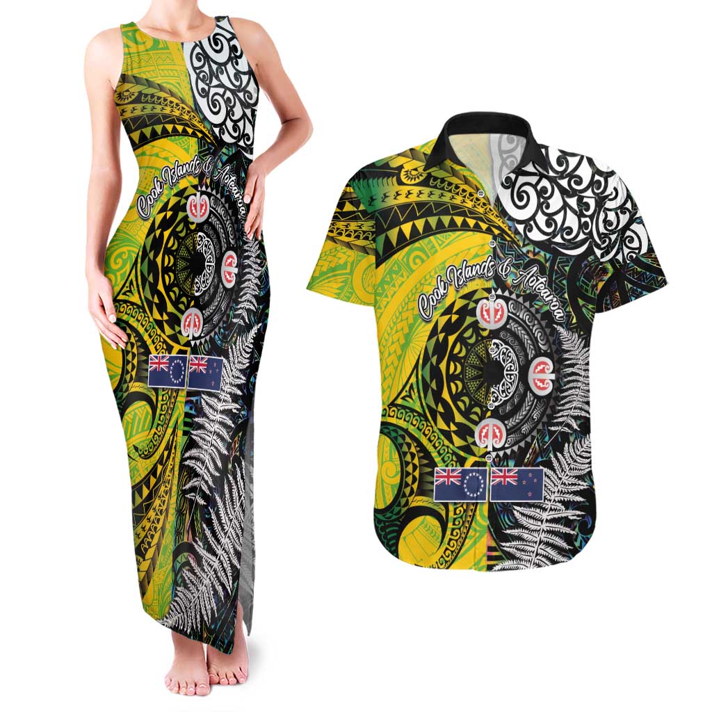 New Zealand and Cook Islands Together Couples Matching Tank Maxi Dress and Hawaiian Shirt Tatau Art Tribal Pattern-Maori Tattoo with Fern and Paua Shell LT03 Art - Polynesian Pride