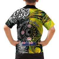 New Zealand and Cook Islands Together Family Matching Long Sleeve Bodycon Dress and Hawaiian Shirt Tatau Art Tribal Pattern-Maori Tattoo with Fern and Paua Shell LT03 - Polynesian Pride
