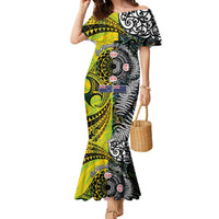 New Zealand and Cook Islands Together Family Matching Mermaid Dress and Hawaiian Shirt Tatau Art Tribal Pattern-Maori Tattoo with Fern and Paua Shell LT03 Mom's Dress Art - Polynesian Pride