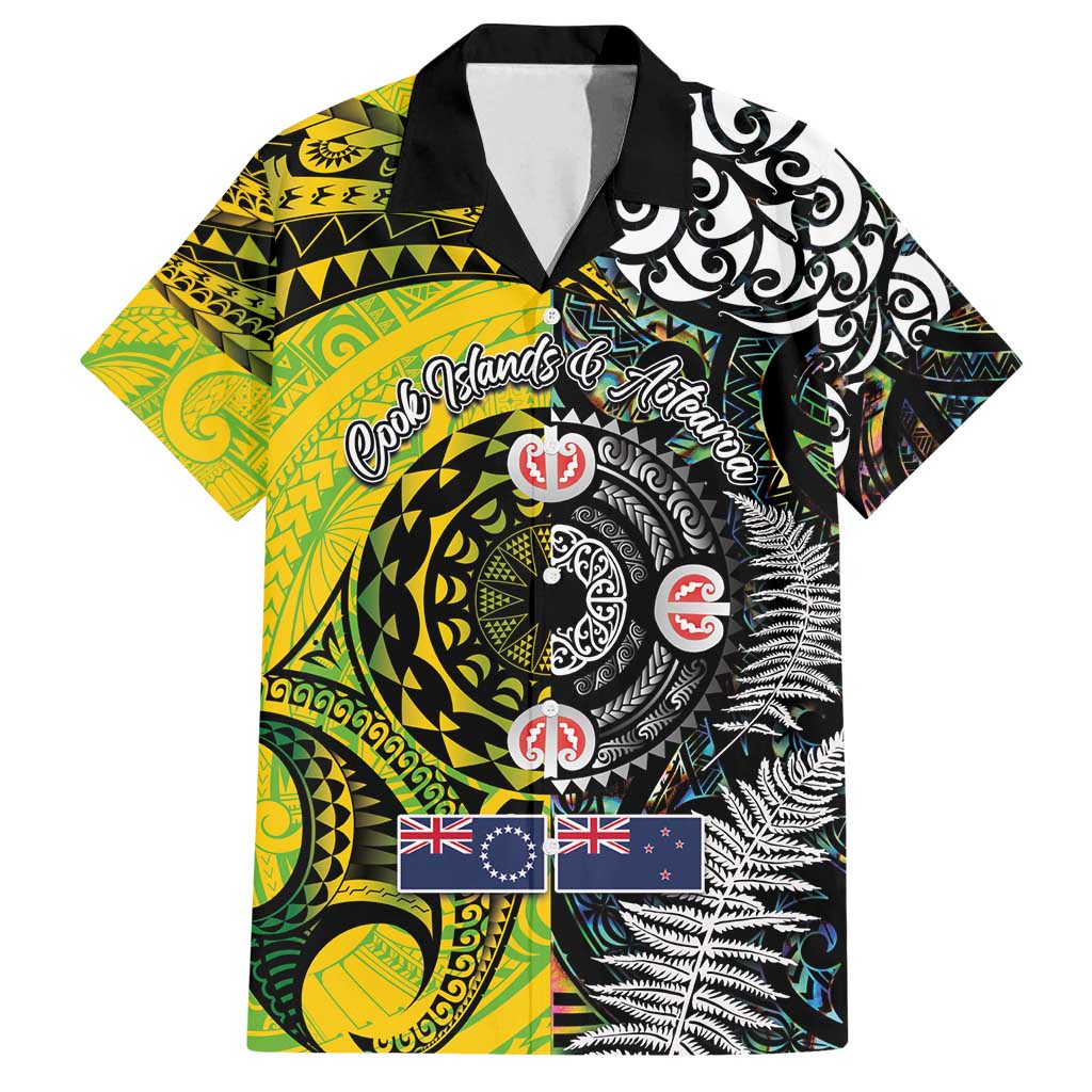New Zealand and Cook Islands Together Family Matching Off Shoulder Short Dress and Hawaiian Shirt Tatau Art Tribal Pattern-Maori Tattoo with Fern and Paua Shell LT03 Dad's Shirt - Short Sleeve Art - Polynesian Pride