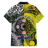 New Zealand and Cook Islands Together Family Matching Off Shoulder Short Dress and Hawaiian Shirt Tatau Art Tribal Pattern-Maori Tattoo with Fern and Paua Shell LT03 - Polynesian Pride