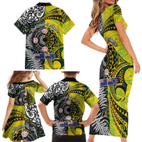 New Zealand and Cook Islands Together Family Matching Short Sleeve Bodycon Dress and Hawaiian Shirt Tatau Art Tribal Pattern-Maori Tattoo with Fern and Paua Shell LT03 - Polynesian Pride