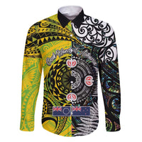 New Zealand and Cook Islands Together Family Matching Short Sleeve Bodycon Dress and Hawaiian Shirt Tatau Art Tribal Pattern-Maori Tattoo with Fern and Paua Shell LT03 Dad's Shirt - Long Sleeve Art - Polynesian Pride