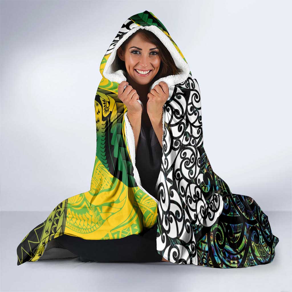 New Zealand and Cook Islands Together Hooded Blanket Tatau Art Tribal Pattern-Maori Tattoo with Fern and Paua Shell
