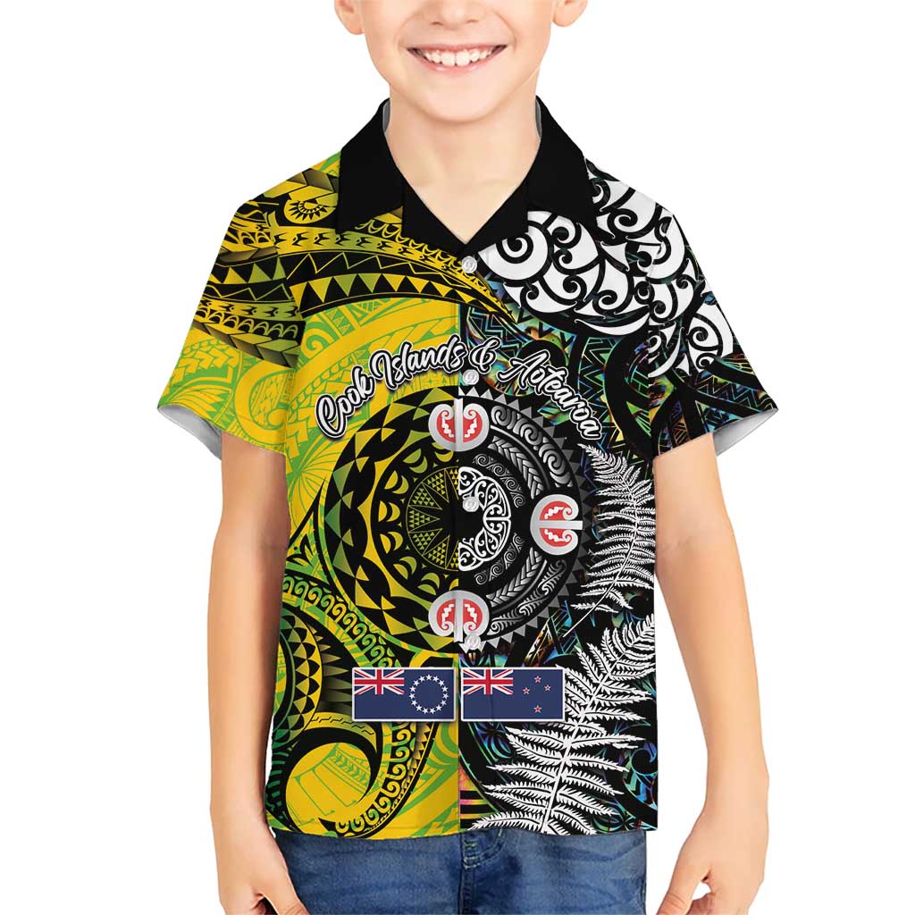 New Zealand and Cook Islands Together Kid Hawaiian Shirt Tatau Art Tribal Pattern-Maori Tattoo with Fern and Paua Shell