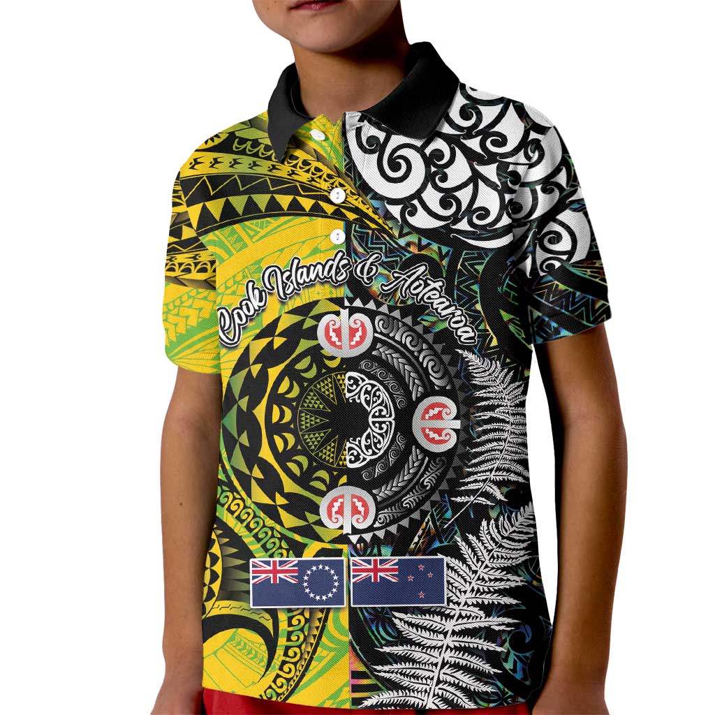New Zealand and Cook Islands Together Kid Polo Shirt Tatau Art Tribal Pattern-Maori Tattoo with Fern and Paua Shell LT03 Kid Art - Polynesian Pride