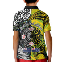 New Zealand and Cook Islands Together Kid Polo Shirt Tatau Art Tribal Pattern-Maori Tattoo with Fern and Paua Shell LT03 - Polynesian Pride