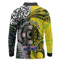 New Zealand and Cook Islands Together Long Sleeve Polo Shirt Tatau Art Tribal Pattern-Maori Tattoo with Fern and Paua Shell LT03 - Polynesian Pride