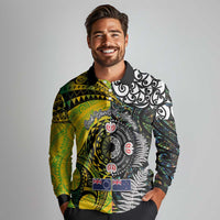 New Zealand and Cook Islands Together Long Sleeve Polo Shirt Tatau Art Tribal Pattern-Maori Tattoo with Fern and Paua Shell LT03 - Polynesian Pride