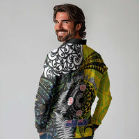 New Zealand and Cook Islands Together Long Sleeve Polo Shirt Tatau Art Tribal Pattern-Maori Tattoo with Fern and Paua Shell LT03 - Polynesian Pride