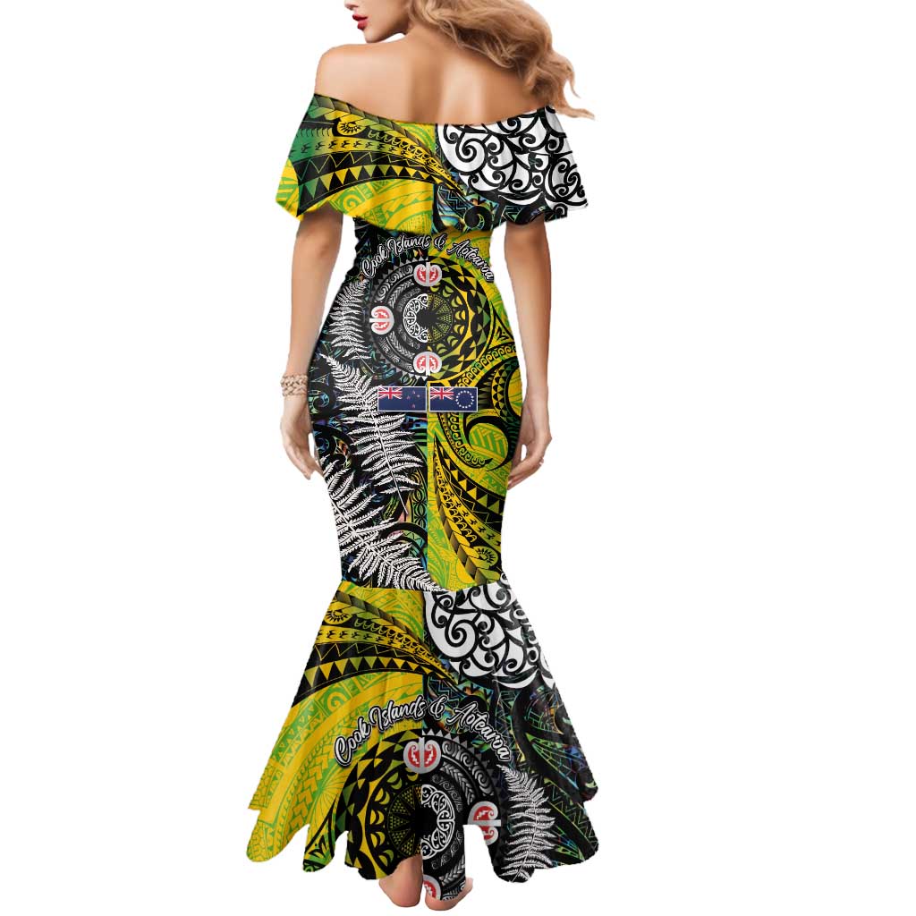New Zealand and Cook Islands Together Mermaid Dress Tatau Art Tribal Pattern-Maori Tattoo with Fern and Paua Shell LT03 - Polynesian Pride