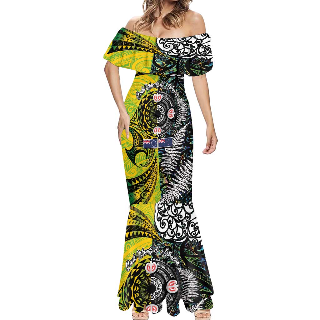 New Zealand and Cook Islands Together Mermaid Dress Tatau Art Tribal Pattern-Maori Tattoo with Fern and Paua Shell LT03 - Polynesian Pride