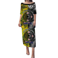 New Zealand and Cook Islands Together Puletasi Tatau Art Tribal Pattern-Maori Tattoo with Fern and Paua Shell LT03 Long Dress Art - Polynesian Pride