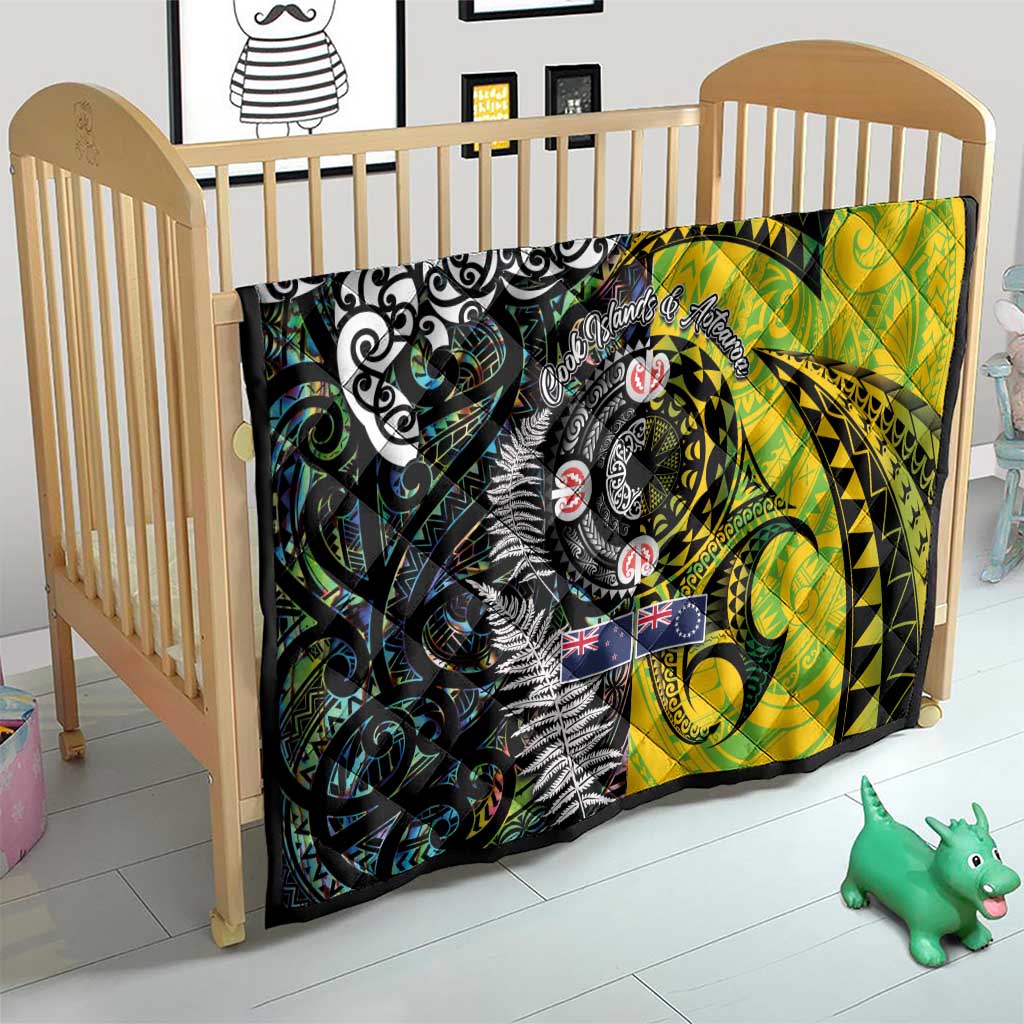 New Zealand and Cook Islands Together Quilt Tatau Art Tribal Pattern-Maori Tattoo with Fern and Paua Shell LT03 - Polynesian Pride