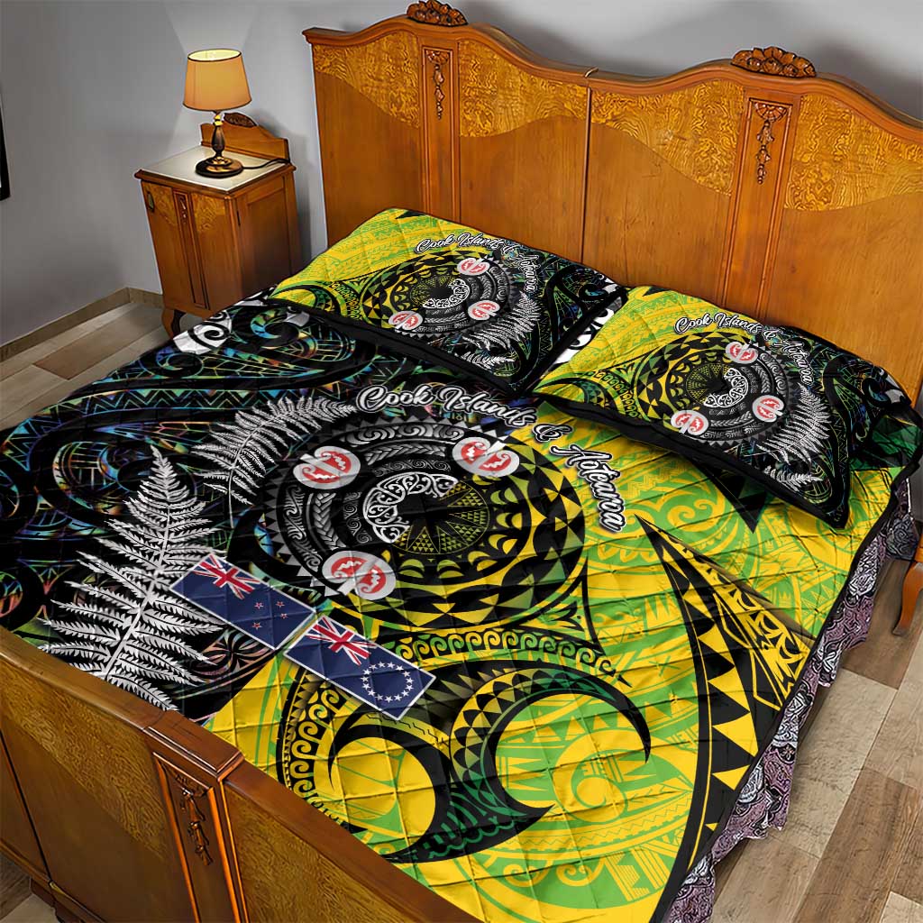New Zealand and Cook Islands Together Quilt Bed Set Tatau Art Tribal Pattern-Maori Tattoo with Fern and Paua Shell