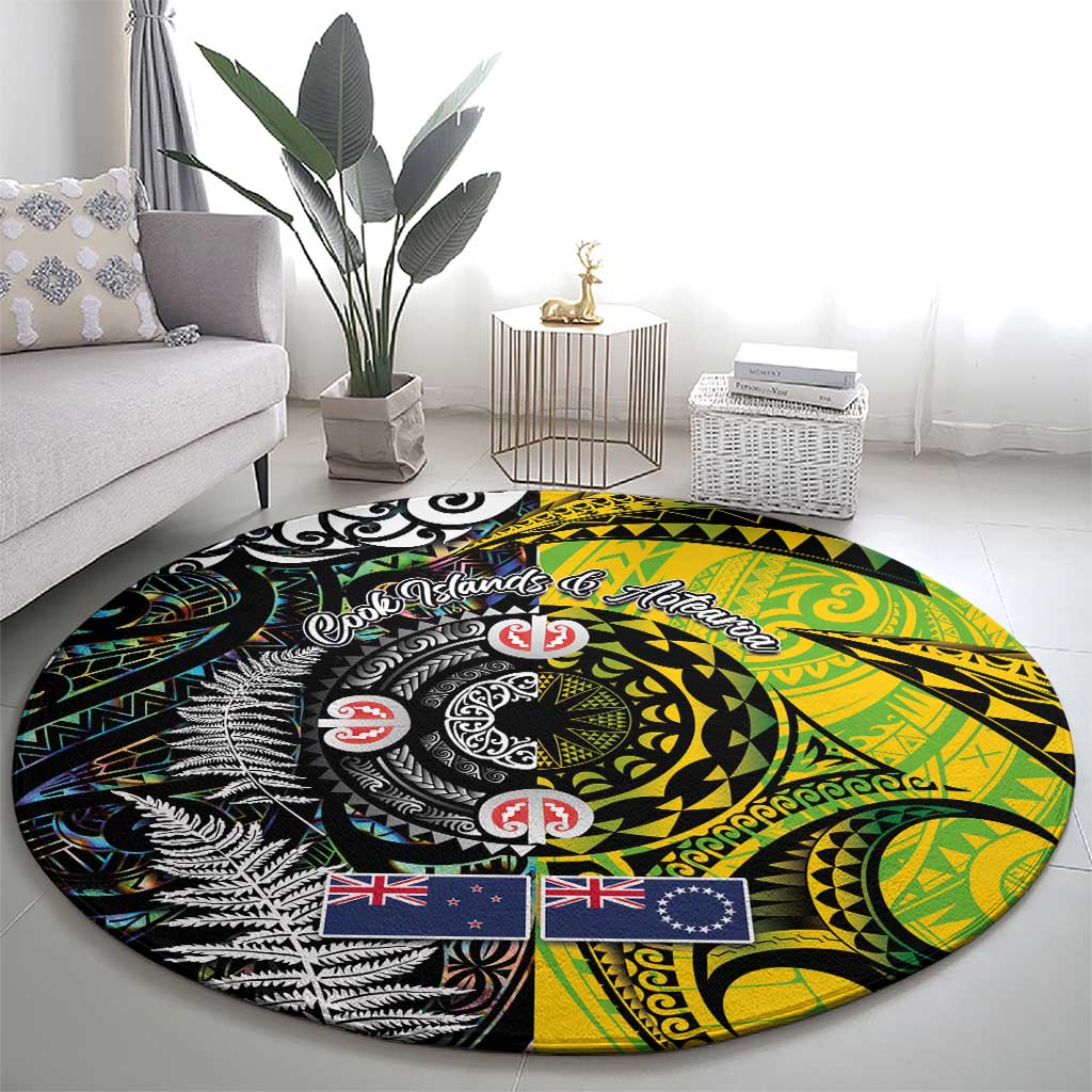 New Zealand and Cook Islands Together Round Carpet Tatau Art Tribal Pattern-Maori Tattoo with Fern and Paua Shell LT03 - Polynesian Pride