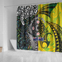 New Zealand and Cook Islands Together Shower Curtain Tatau Art Tribal Pattern-Maori Tattoo with Fern and Paua Shell LT03 - Polynesian Pride
