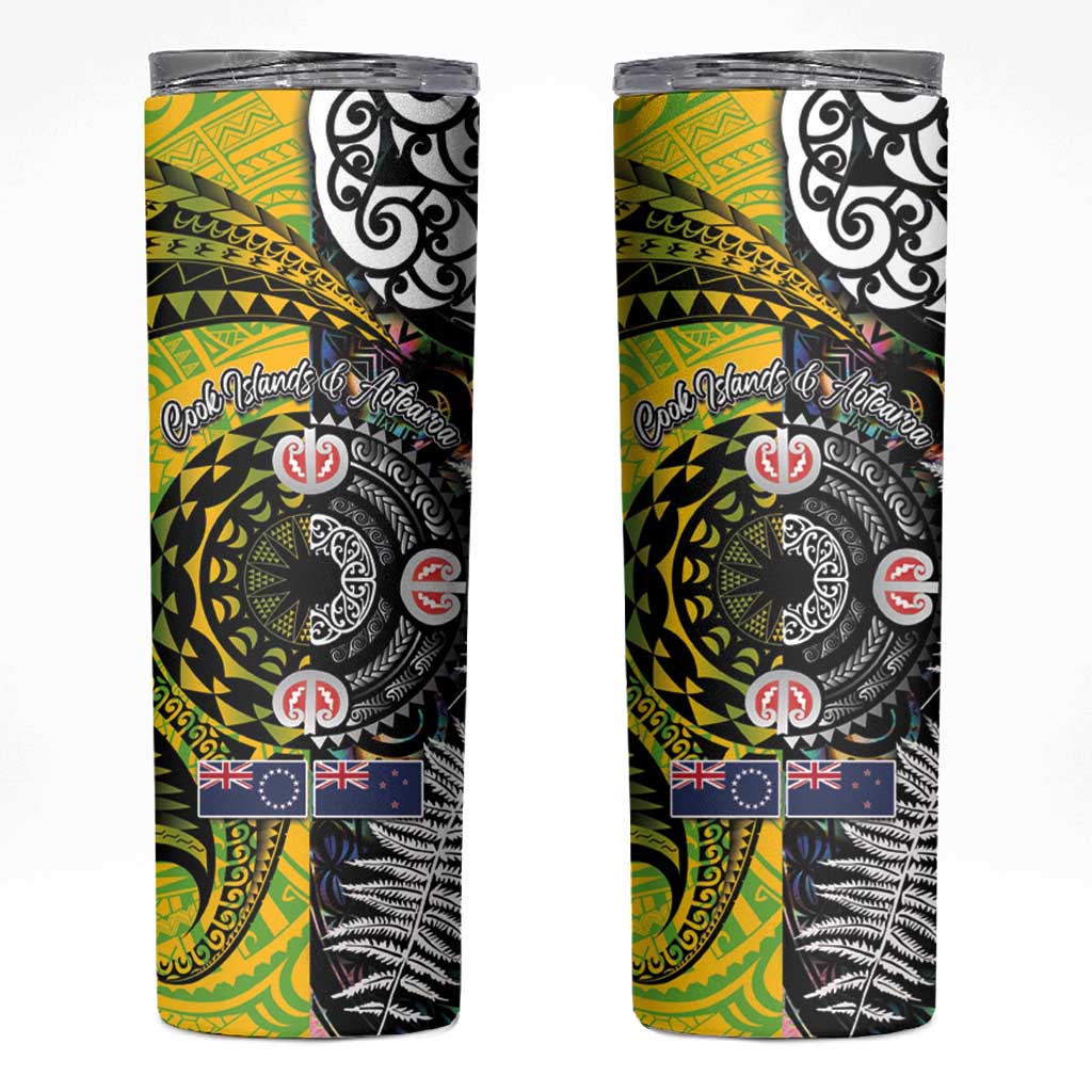New Zealand and Cook Islands Together Skinny Tumbler Tatau Art Tribal Pattern-Maori Tattoo with Fern and Paua Shell LT03 Art - Polynesian Pride