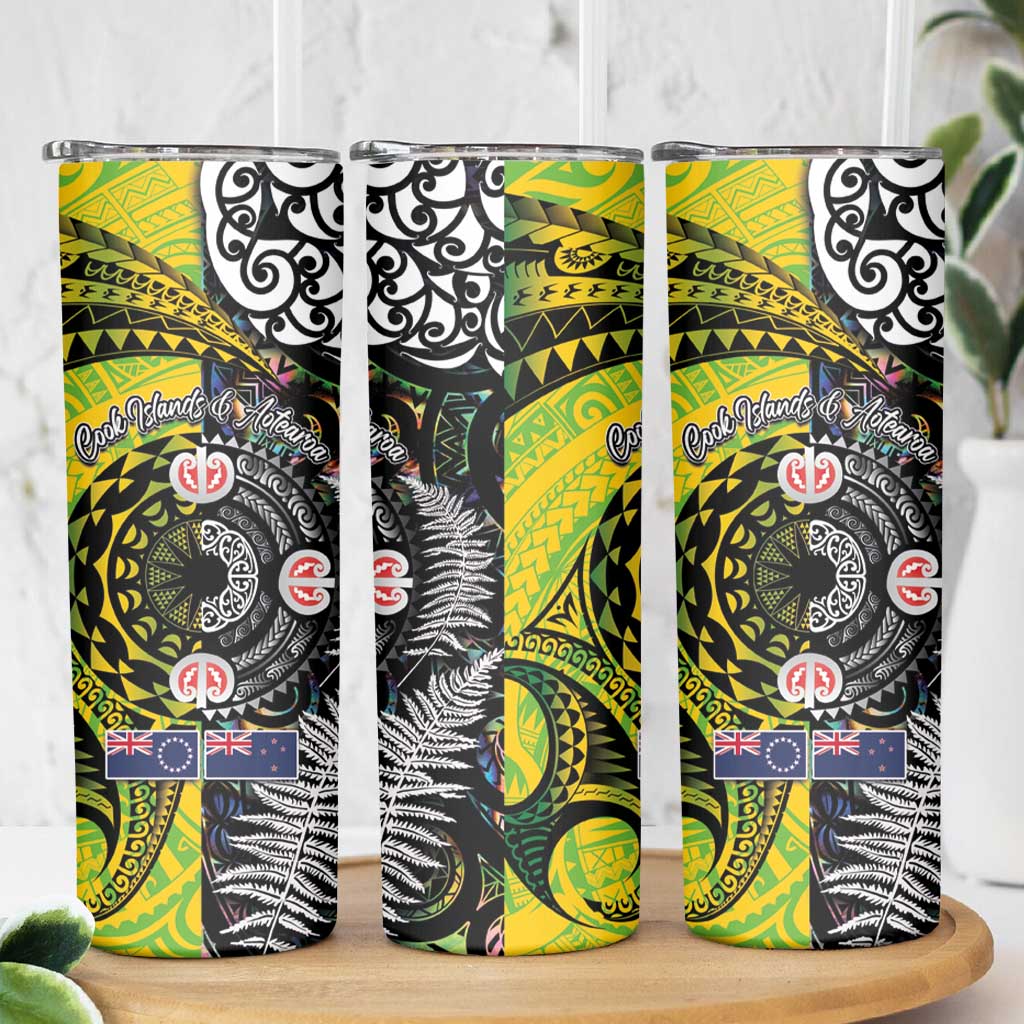 New Zealand and Cook Islands Together Skinny Tumbler Tatau Art Tribal Pattern-Maori Tattoo with Fern and Paua Shell LT03 - Polynesian Pride