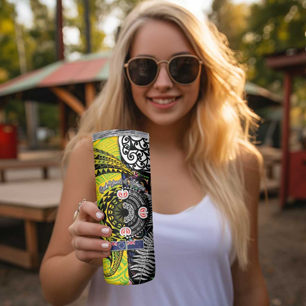 New Zealand and Cook Islands Together Skinny Tumbler Tatau Art Tribal Pattern-Maori Tattoo with Fern and Paua Shell LT03 - Polynesian Pride
