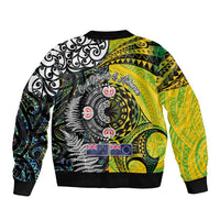 New Zealand and Cook Islands Together Sleeve Zip Bomber Jacket Tatau Art Tribal Pattern-Maori Tattoo with Fern and Paua Shell LT03 - Polynesian Pride