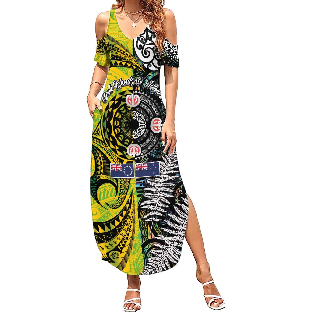 New Zealand and Cook Islands Together Summer Maxi Dress Tatau Art Tribal Pattern-Maori Tattoo with Fern and Paua Shell