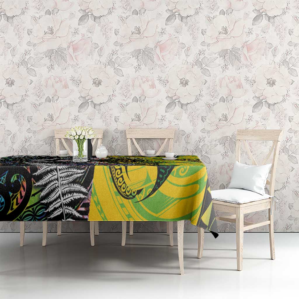 New Zealand and Cook Islands Together Tablecloth Tatau Art Tribal Pattern-Maori Tattoo with Fern and Paua Shell