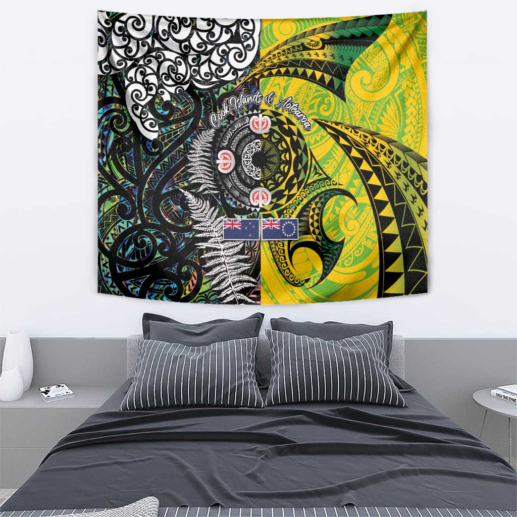 New Zealand and Cook Islands Together Tapestry Tatau Art Tribal Pattern-Maori Tattoo with Fern and Paua Shell