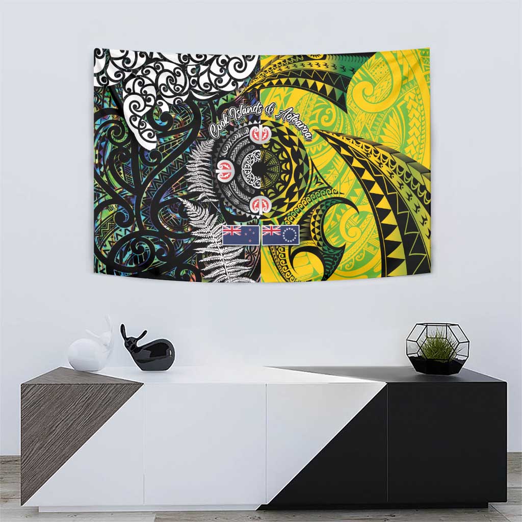 New Zealand and Cook Islands Together Tapestry Tatau Art Tribal Pattern-Maori Tattoo with Fern and Paua Shell