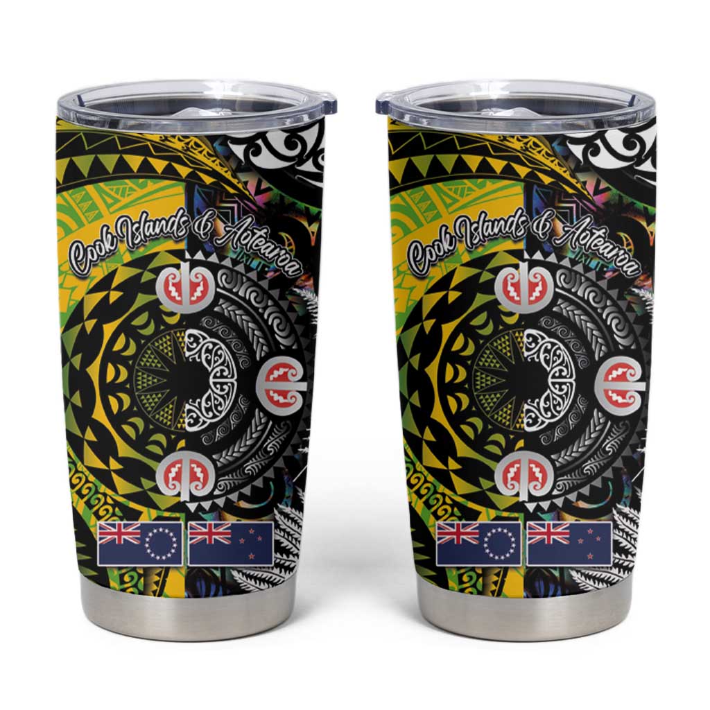New Zealand and Cook Islands Together Tumbler Cup Tatau Art Tribal Pattern-Maori Tattoo with Fern and Paua Shell LT03 Art - Polynesian Pride