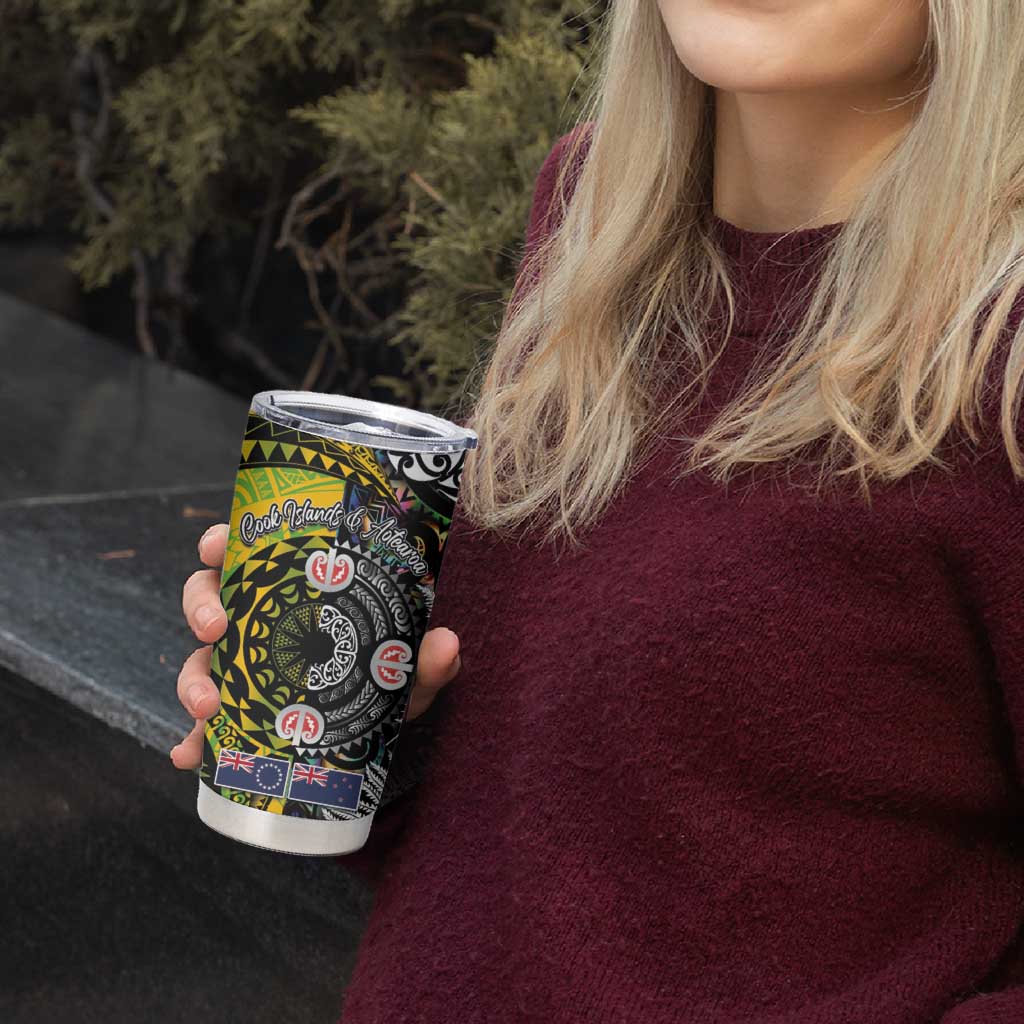 New Zealand and Cook Islands Together Tumbler Cup Tatau Art Tribal Pattern-Maori Tattoo with Fern and Paua Shell LT03 - Polynesian Pride