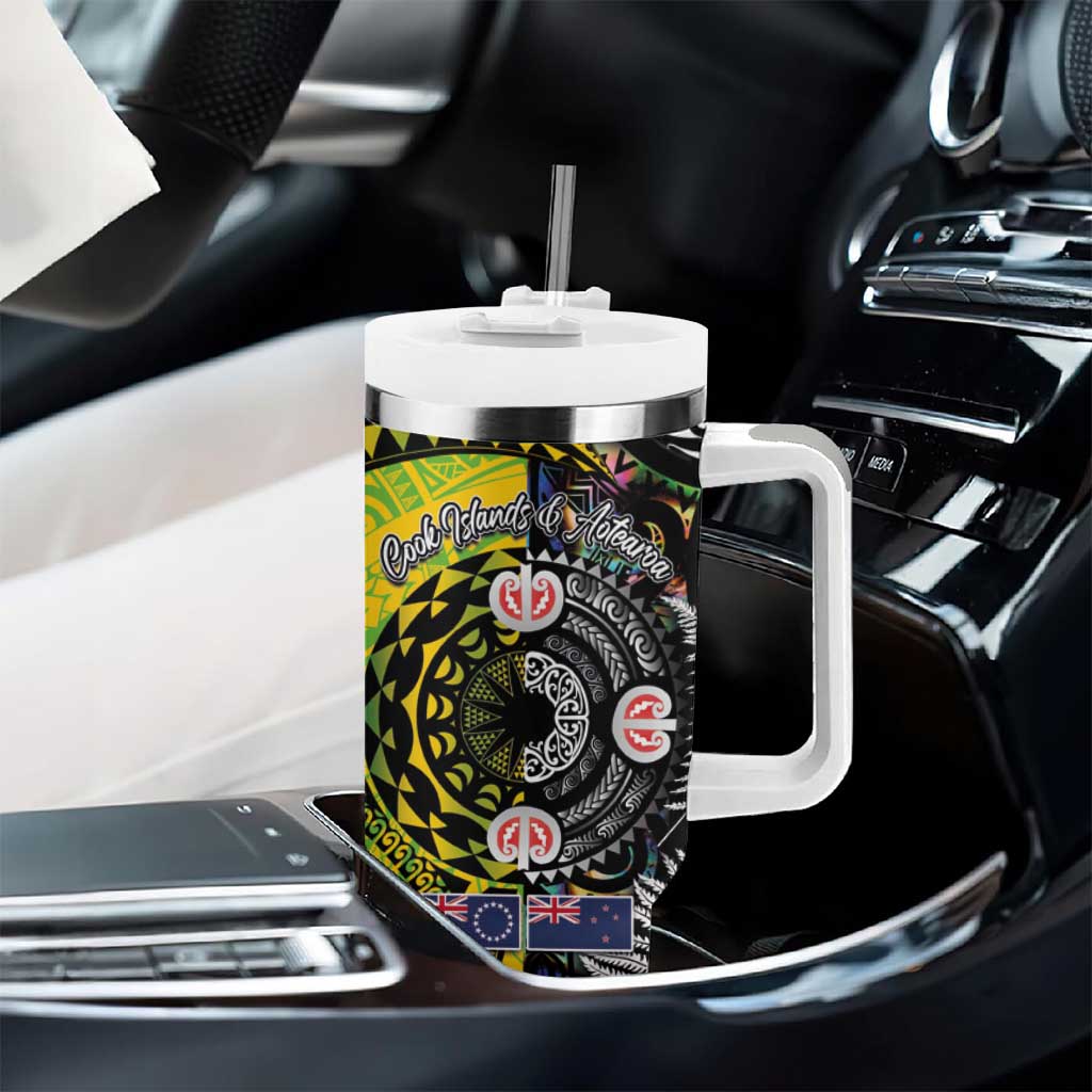 New Zealand and Cook Islands Together Tumbler With Handle Tatau Art Tribal Pattern-Maori Tattoo with Fern and Paua Shell LT03 - Polynesian Pride