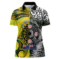 New Zealand and Cook Islands Together Women Polo Shirt Tatau Art Tribal Pattern-Maori Tattoo with Fern and Paua Shell LT03 Female Art - Polynesian Pride