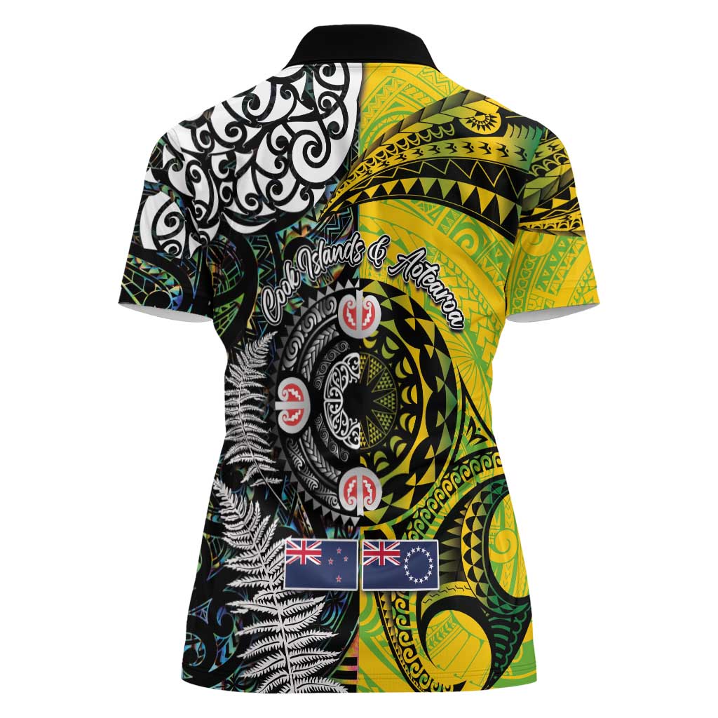 New Zealand and Cook Islands Together Women Polo Shirt Tatau Art Tribal Pattern-Maori Tattoo with Fern and Paua Shell LT03 - Polynesian Pride