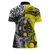 New Zealand and Cook Islands Together Women Polo Shirt Tatau Art Tribal Pattern-Maori Tattoo with Fern and Paua Shell LT03 - Polynesian Pride